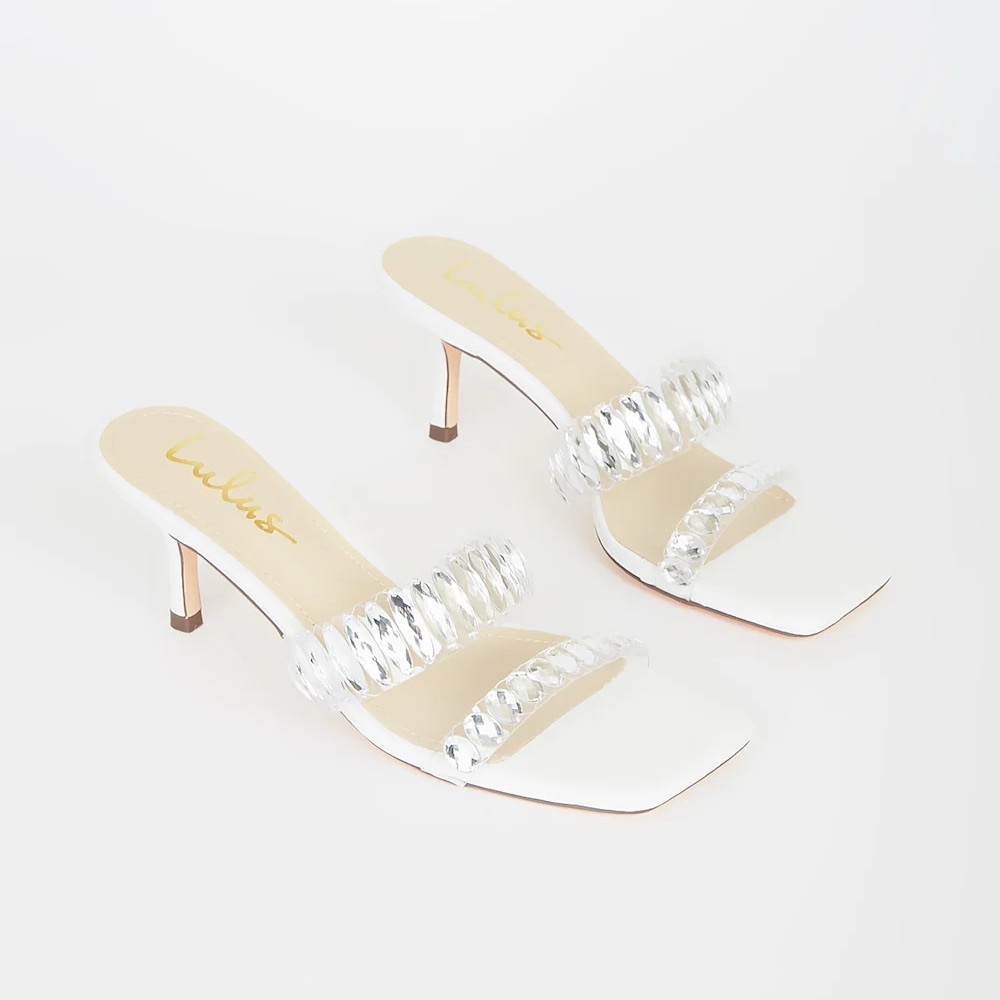 Lulus Jazelle White Rhinestone Heels Clear Strap 9